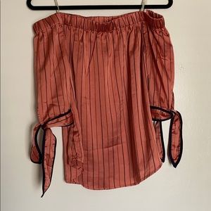 Sweet Wanderer Off-The-Shoulder Pinstripe Blouse
